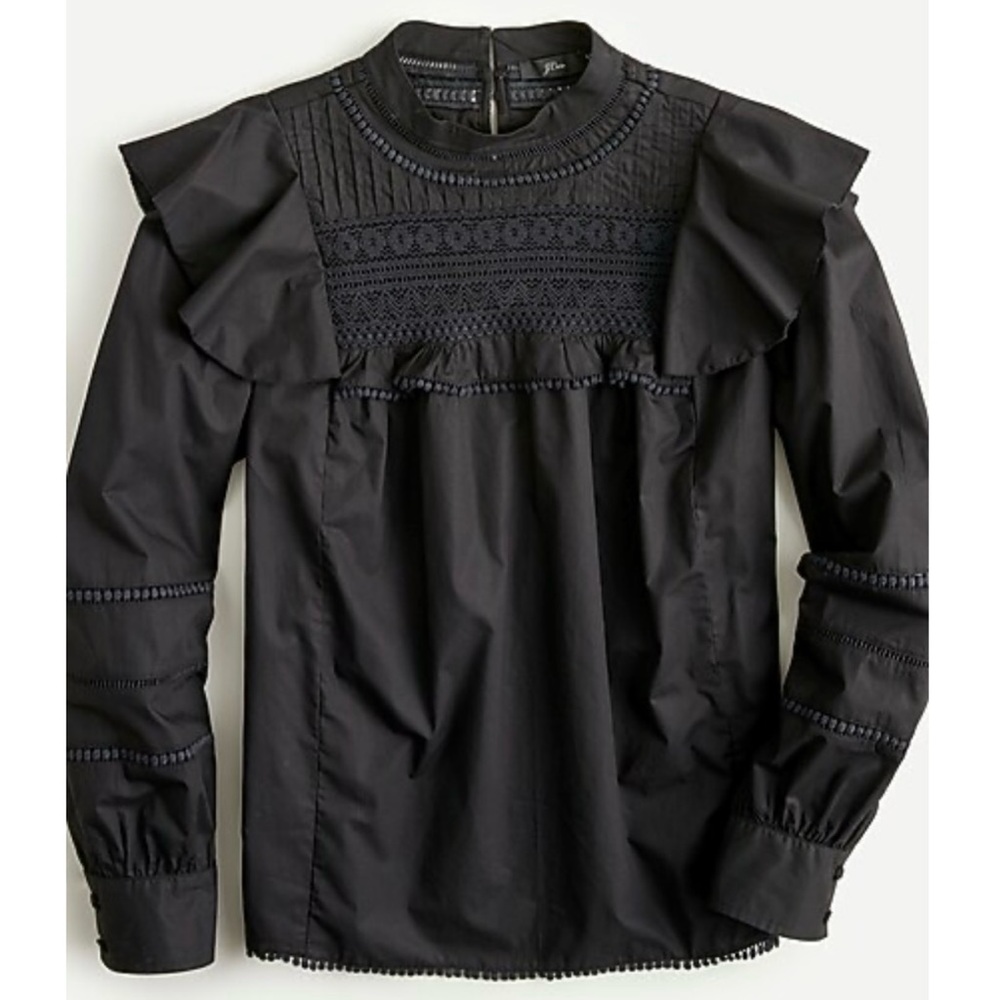 J. Crew Black Ruffled Blouse